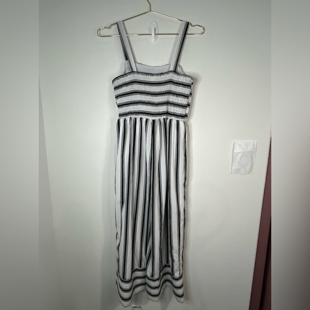 Midnight Sky Black White Striped Wide Leg Jumpsuit Sleeveless Summer One Piece L - Picture 5 of 6